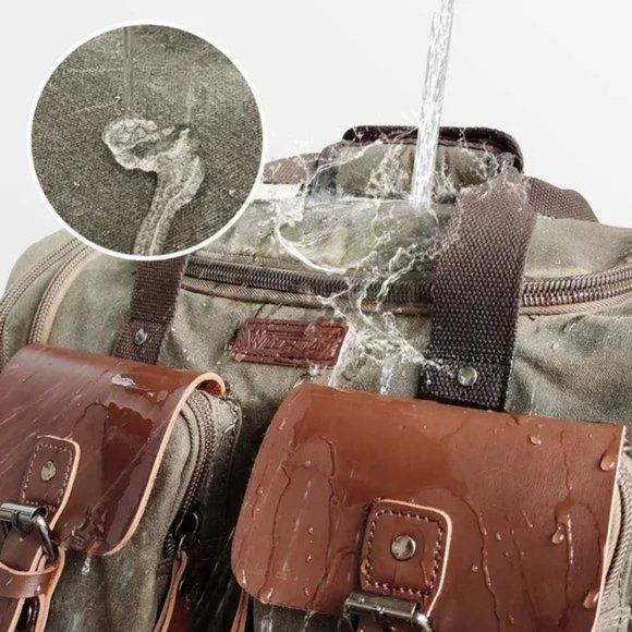 New Expandable Canvas Genuine Leather Duffle Bag Khaki Gray - Picture 3 of 8